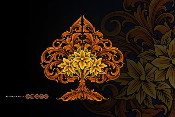 Ace of Spade Engraved Ornament Floral: A Versatile Vector Illustration for Creative Projects
