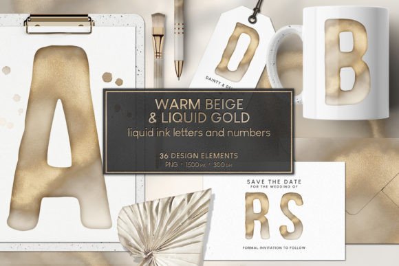 Alphabet PNG Beige Liquid Gold Ink PNG: A Creative Resource for Designers and Hobbyists