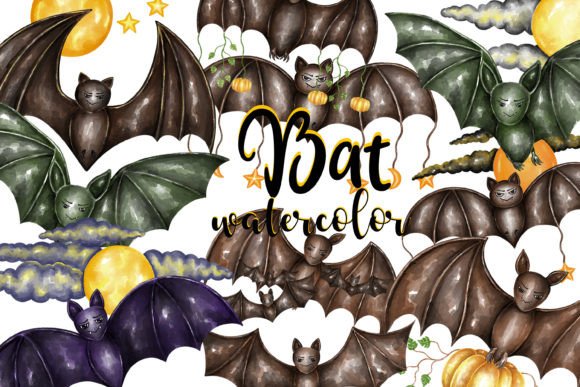 Bat Watercolor Clipart for Creative Projects and Decorations