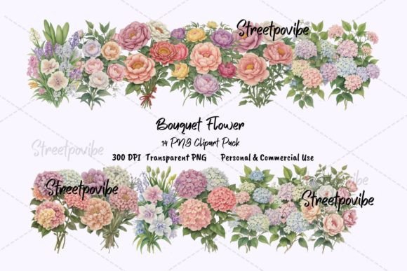 Bouquet Flower Watercolor Clipart PNGs for Creative Projects
