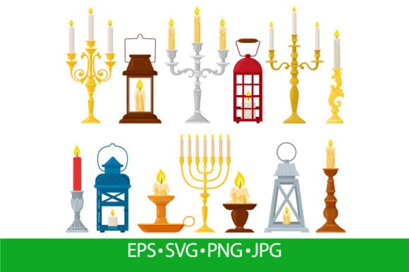 Cartoon Vintage Candlesticks and Lamps