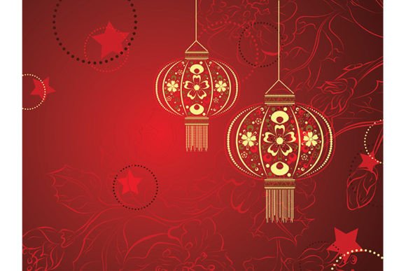 Chinese Lantern with Abstract Flowers: A Versatile Design Element for Creative and Commercial Use