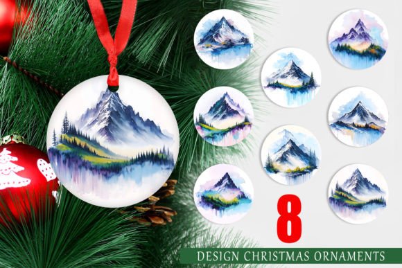 Christmas Ornament Watercolor Mountain: A Unique Decorative Design for Holiday Printing