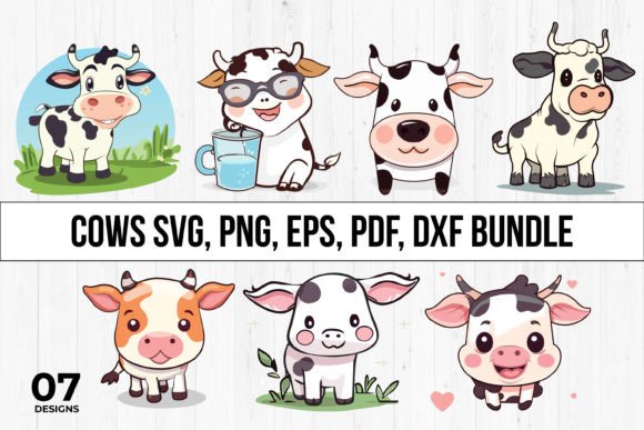 Cows Illustrations Bundle SVG, PNG, PDF