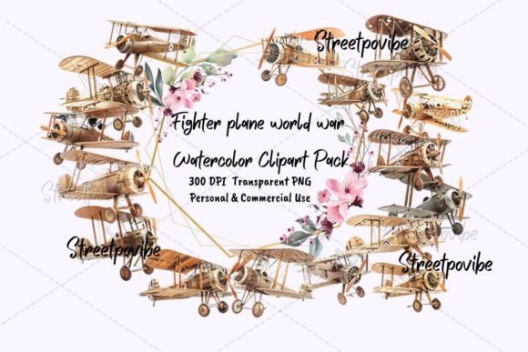 Fighter Plane Aircraft Watercolor Pack for Creative Projects