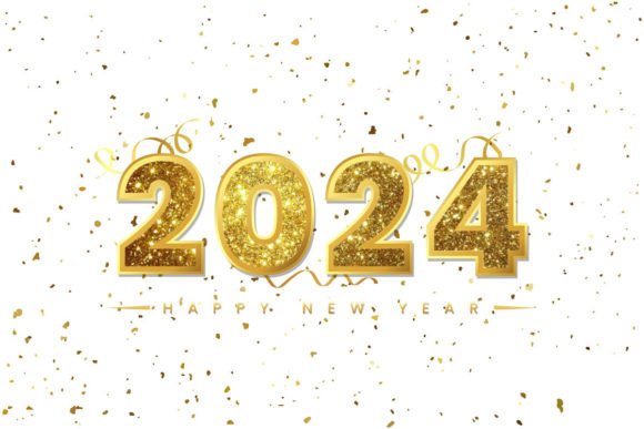 Happy New Year 2024 Gold Confetti — Sparkling Design for a Memorable Celebration