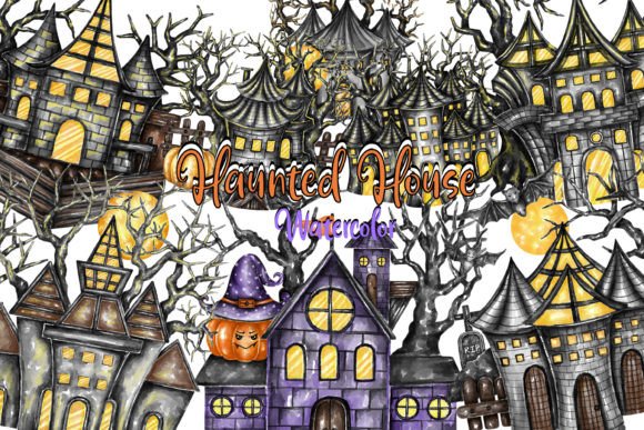 Haunted House Watercolor: A Versatile Digital Art Asset for Creative Projects