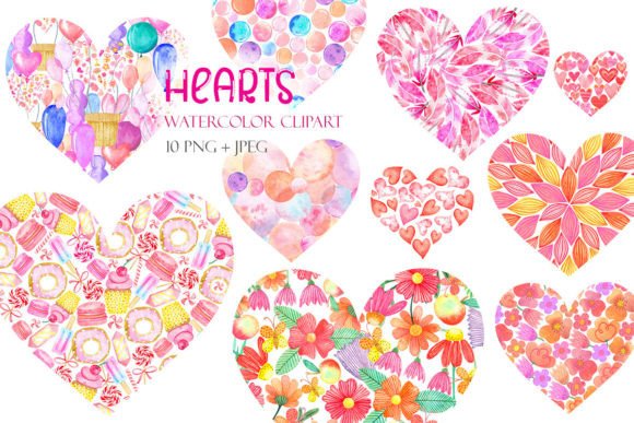 Set of Watercolor Hearts Clipart: A Creative Resource for Designers and Lovers of Art