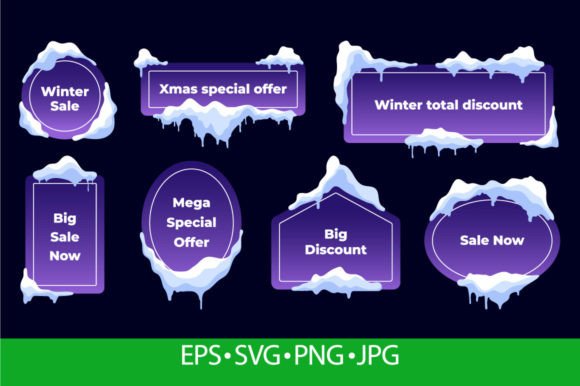 Snow Cap Banners: Winter Frost Snowdrift for Seasonal and Decorative Design