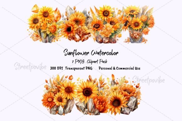 Sunflower Crystal Watercolor Clipart PNG: A Versatile Design Element for Creative Projects