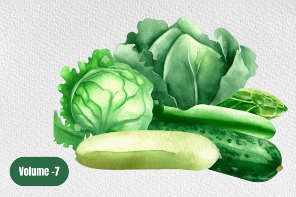 Watercolor Design with Green Vegetables: A Versatile Creative Resource