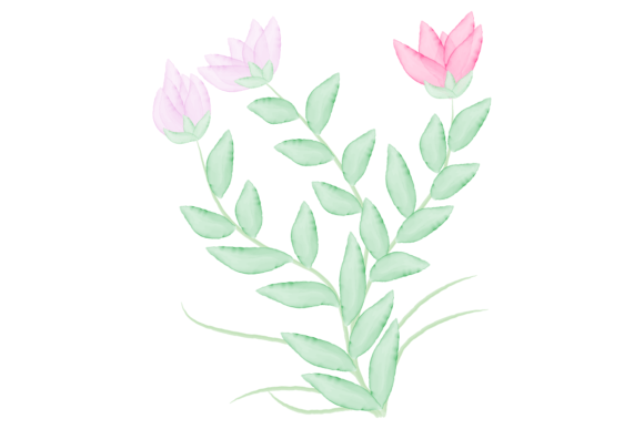 Watercolor Pink Flowers and Green Leaves: A Versatile Design Element for Creative Projects